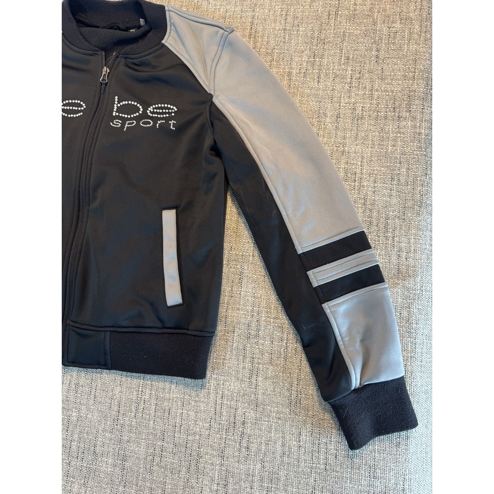 Bebe Jacket Womens Small Black Gray Sport Full Zip Bomber Fleece Activewear Lady - Picture 6 of 14